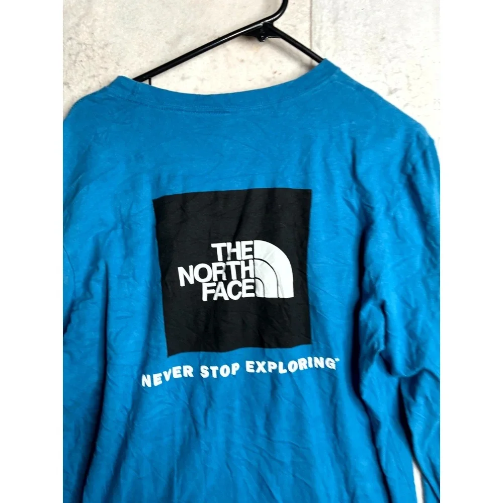 The North Face T Shirt Mens L Blue Circular Design Graphic Long Sleeve Crewneck